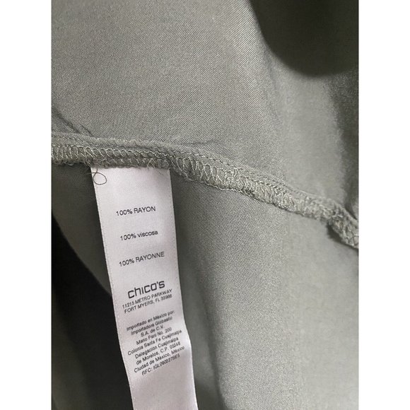 Chico's 100% Rayon PETITE Size 2 Green Roll Tab Sleeve Button Up Top Tunic - Picture 4 of 7